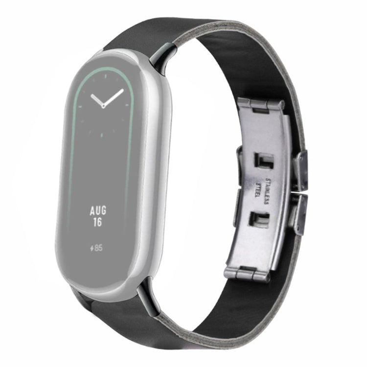 Xiaomi Smart Band 8 / 8 NFC Leather Watch Strap Butterfly Buckle Replacement Band - Black#serie_2