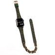 Apple Watch 49mm / 45mm / 44mm / 42mm Watch Band Leather Strap - Green+Gold Chain Chain