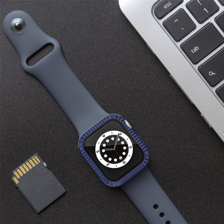 Apple Watch Series 4 / 5 / 6 / SE / SE (2022) / SE (2023) 44mm Watch Case Textured Impact-Resistant Cover with Tempered Glass Film - Midnight Blue#serie_6