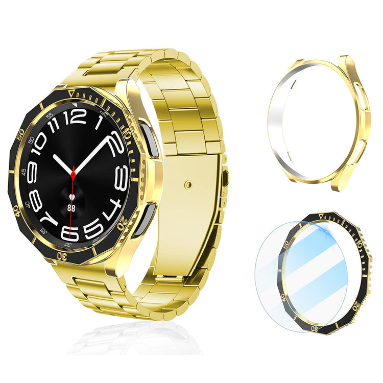 Samsung Galaxy Watch6 Classic 43mm Bump Resistant Case with Tempered Glass FilmandDial Bezel Ring Watch Case Cover - Blue+Rose Gold#serie_5