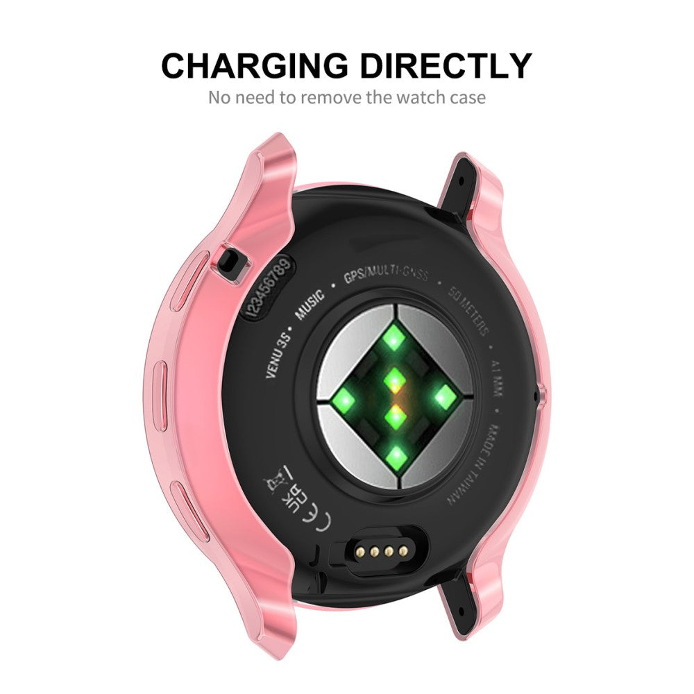 Meget Flot Cover med Skærmbeskytter i Silikone passer til Garmin Venu 3S - Pink#serie_4
