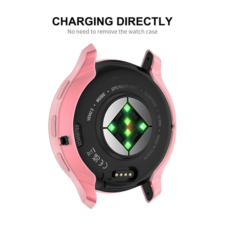 Super Godt Cover med Skærmbeskytter i Silikone passer til Garmin Venu 3 - Pink#serie_4