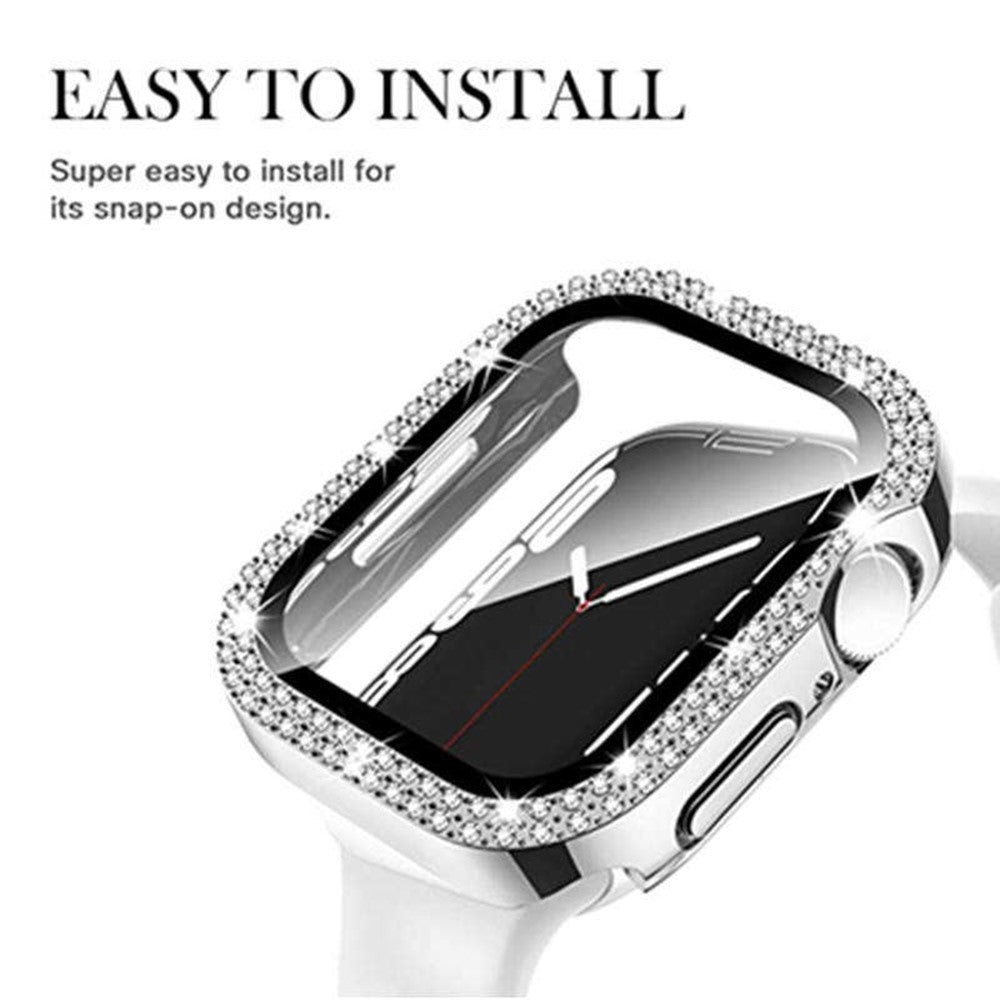 Apple Watch Series 9 8 7 41mm Watch Case Rhinestone Electroplating Frame with Tempered Glass Film - Rose Gold#serie_1