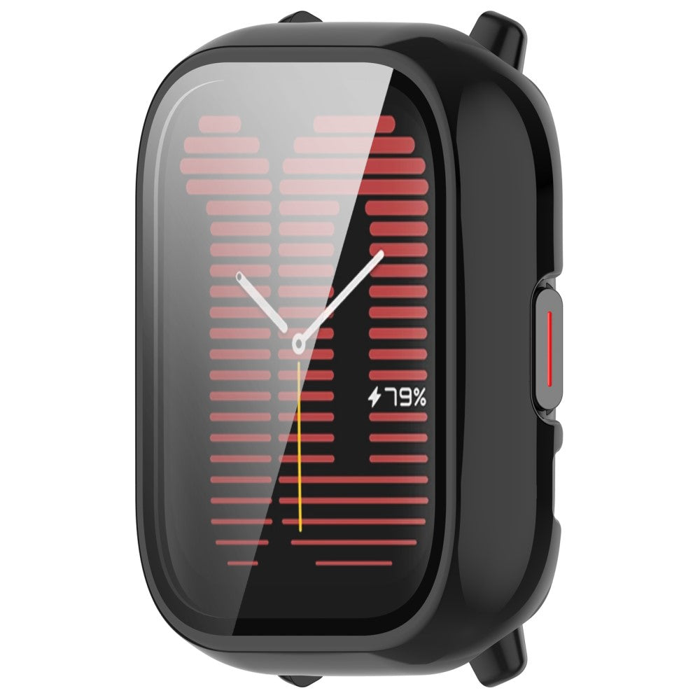 Rigtigt Godt Cover med Skærmbeskytter i Silikone og Glas passer til Amazfit Active - Sort#serie_1