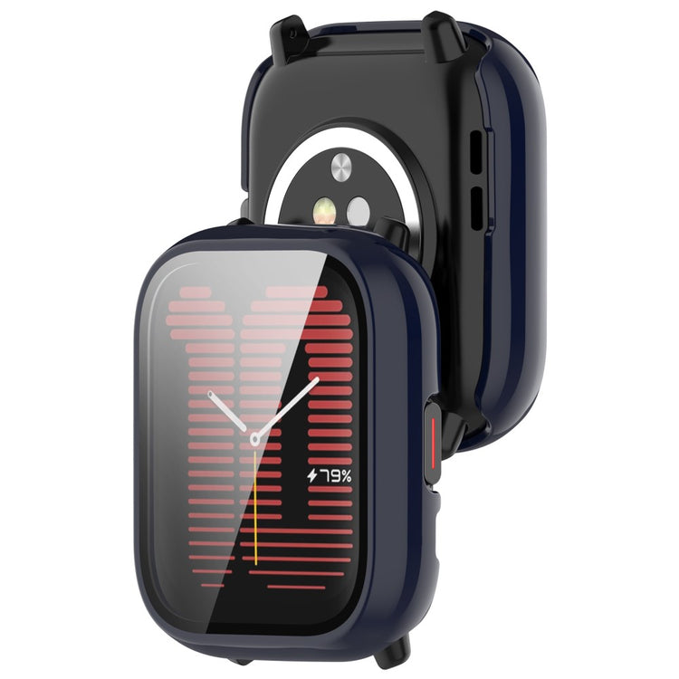 Rigtigt Godt Cover med Skærmbeskytter i Silikone og Glas passer til Amazfit Active - Blå#serie_2