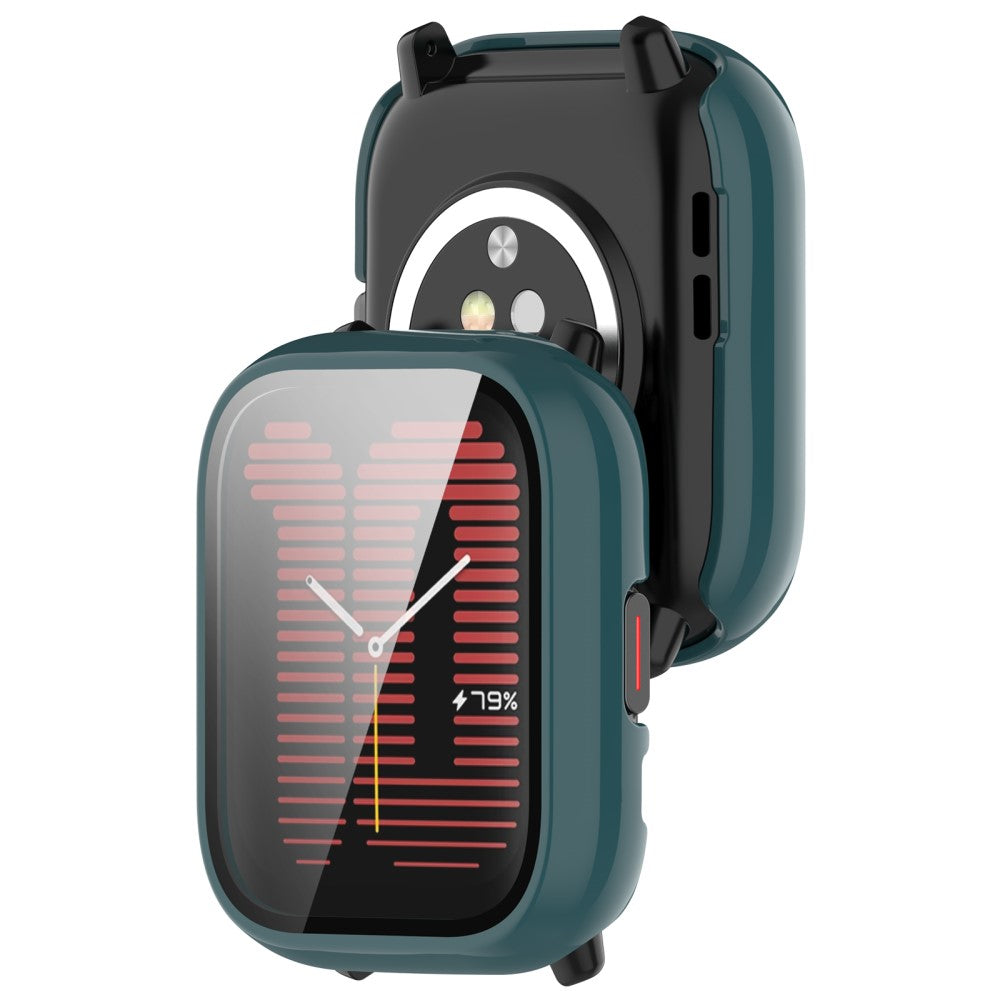Rigtigt Godt Cover med Skærmbeskytter i Silikone og Glas passer til Amazfit Active - Grøn#serie_3