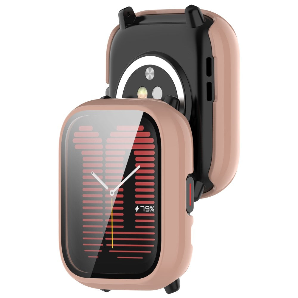 Rigtigt Godt Cover med Skærmbeskytter i Silikone og Glas passer til Amazfit Active - Pink#serie_5