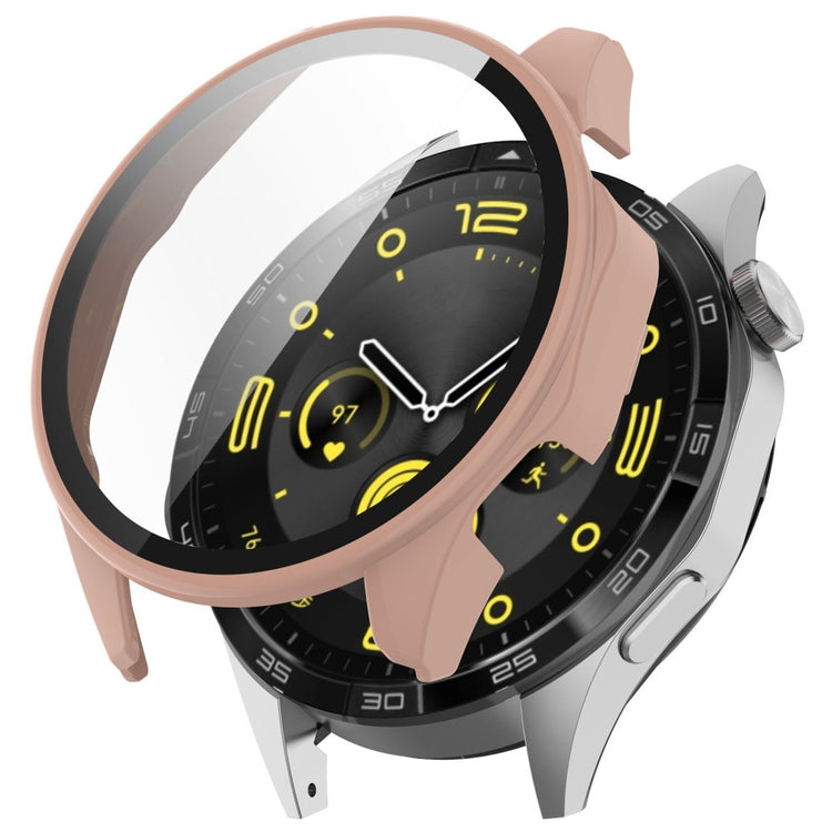 Honor Watch 4 Pro Watch Case Full Coverage Protective Cover with Tempered Glass Screen Film - Pink#serie_1