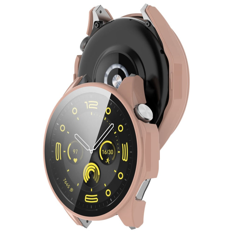 Godt Cover med Skærmbeskytter i Silikone og Glas passer til Huawei Watch 4 Pro - Pink#serie_1