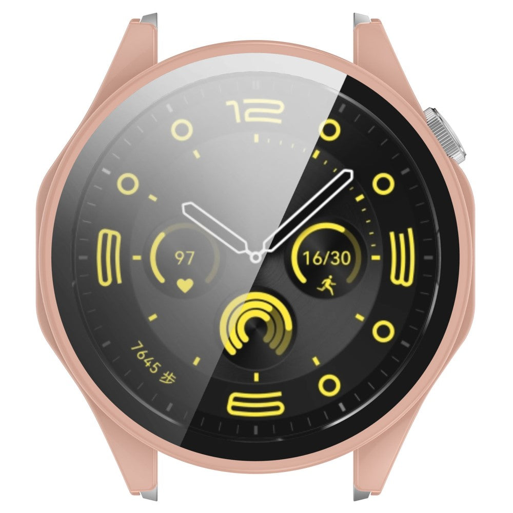 Godt Cover med Skærmbeskytter i Silikone og Glas passer til Huawei Watch 4 Pro - Pink#serie_1