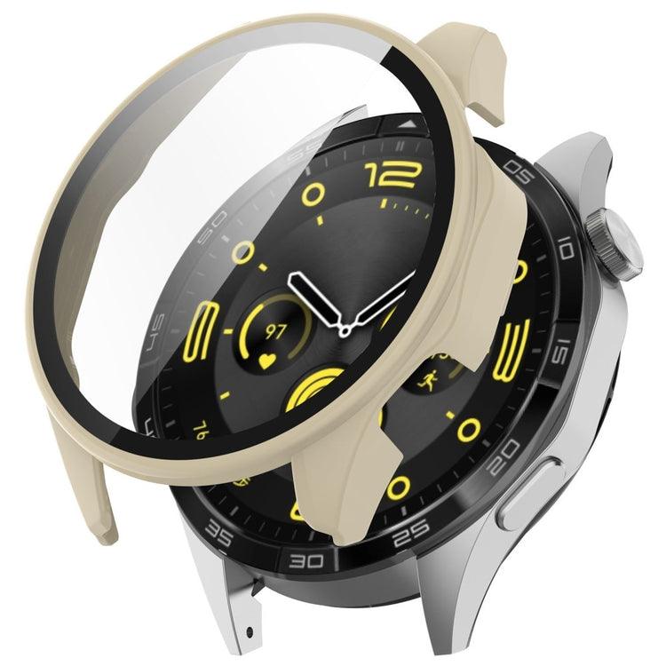 Godt Cover med Skærmbeskytter i Silikone og Glas passer til Huawei Watch 4 Pro - Hvid#serie_2