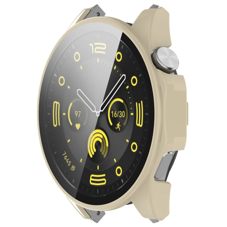 Honor Watch 4 Pro Watch Case Full Coverage Protective Cover with Tempered Glass Screen Film - Ivory White#serie_2