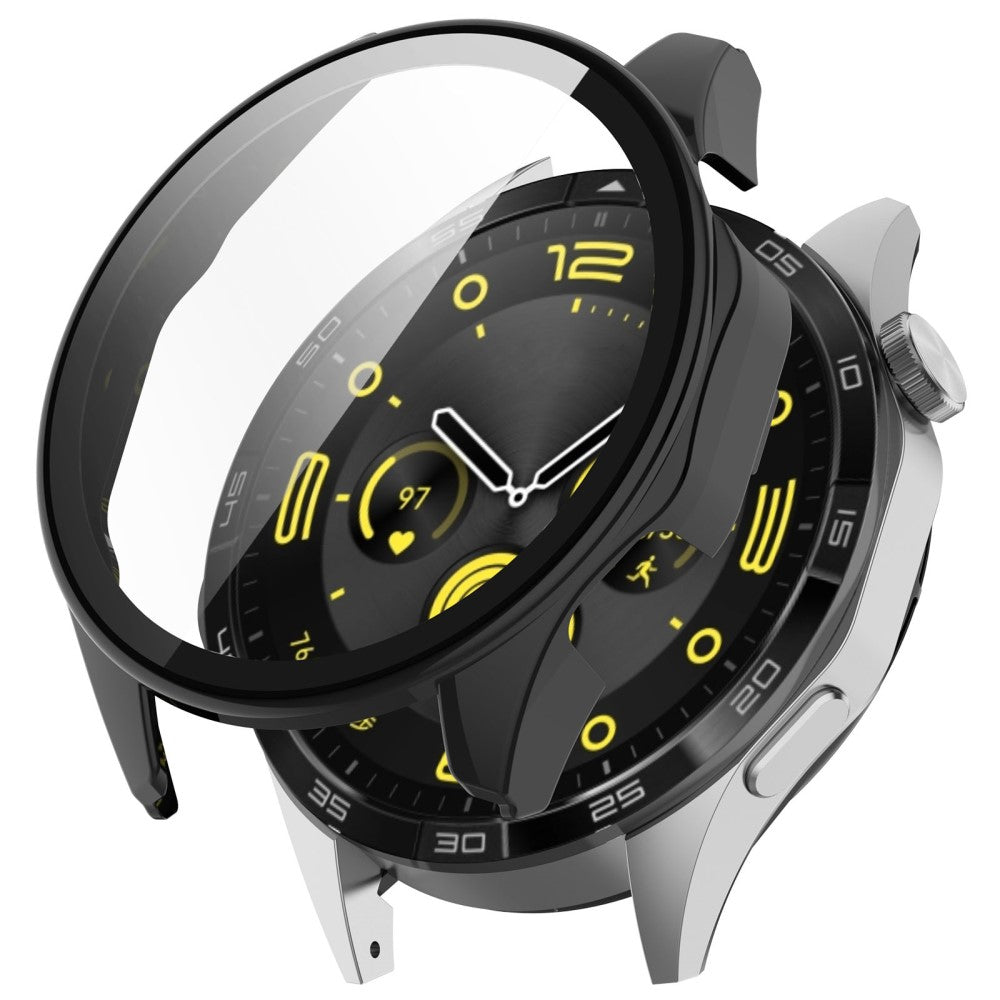 Godt Cover med Skærmbeskytter i Silikone og Glas passer til Huawei Watch 4 Pro - Sort#serie_5