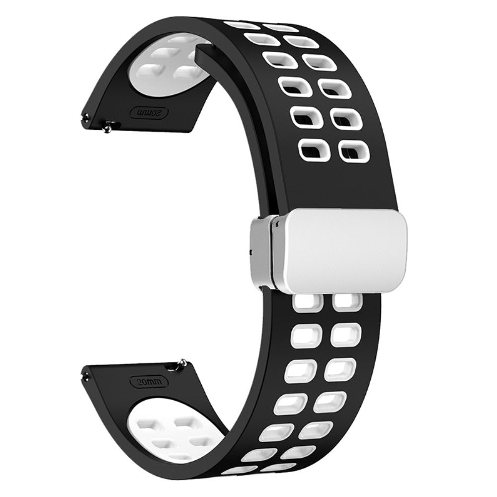 22mm Universal dual color silicone strap with silver buckle - Black / White#serie_6