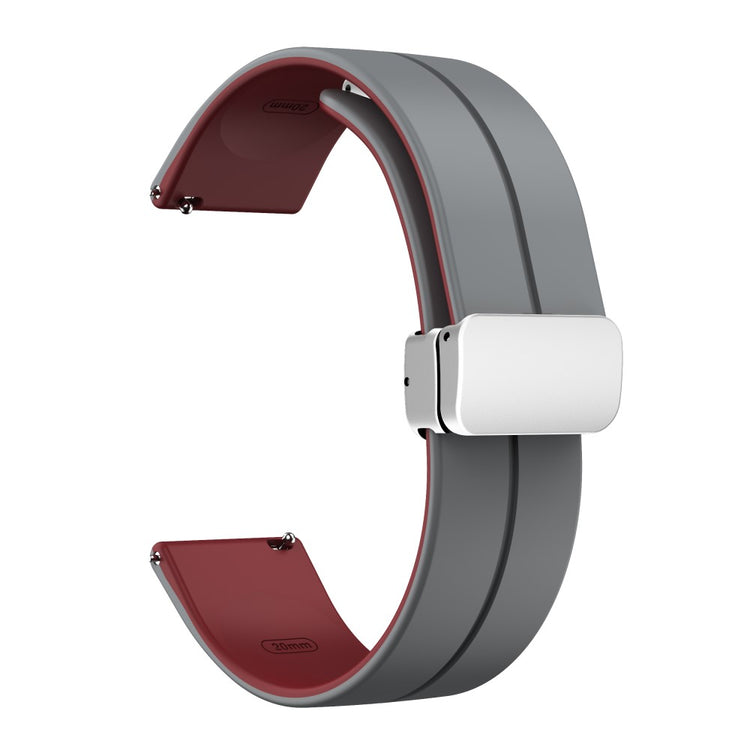22mm Universal dual color silicone strap with silver buckle - Grey / Wine Red#serie_1