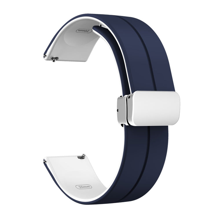 22mm Universal dual color silicone strap with silver buckle - Midnight Blue / White#serie_11