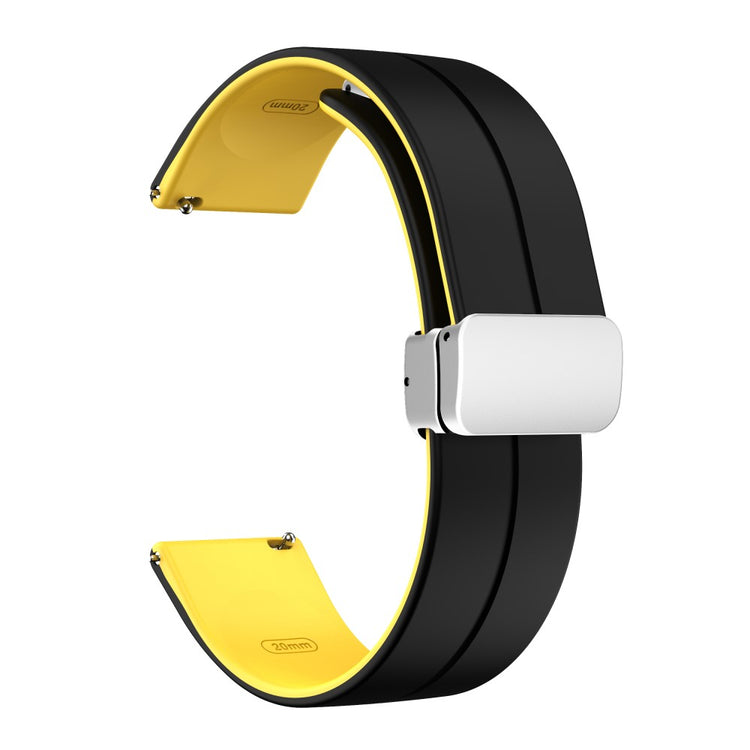 22mm Universal dual color silicone strap with silver buckle - Black / Yellow#serie_5