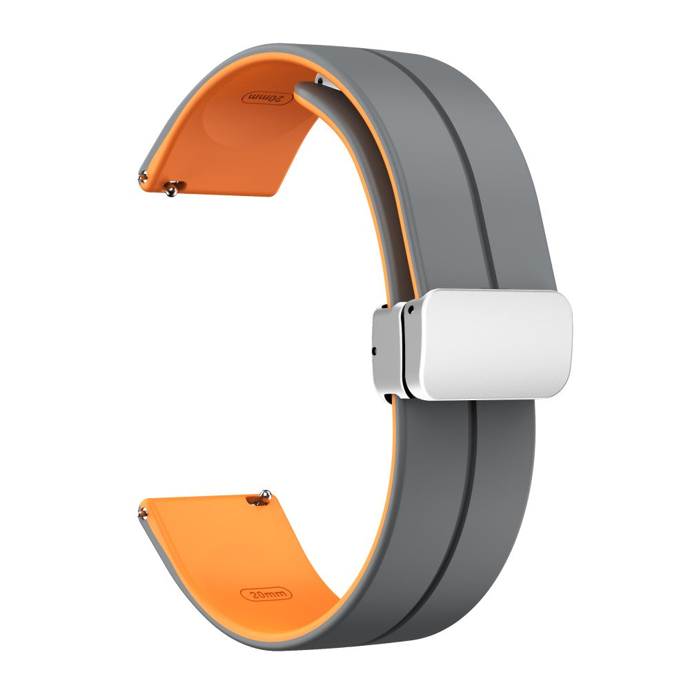 22mm Universal dual color silicone strap with silver buckle - Grey / Orange#serie_7