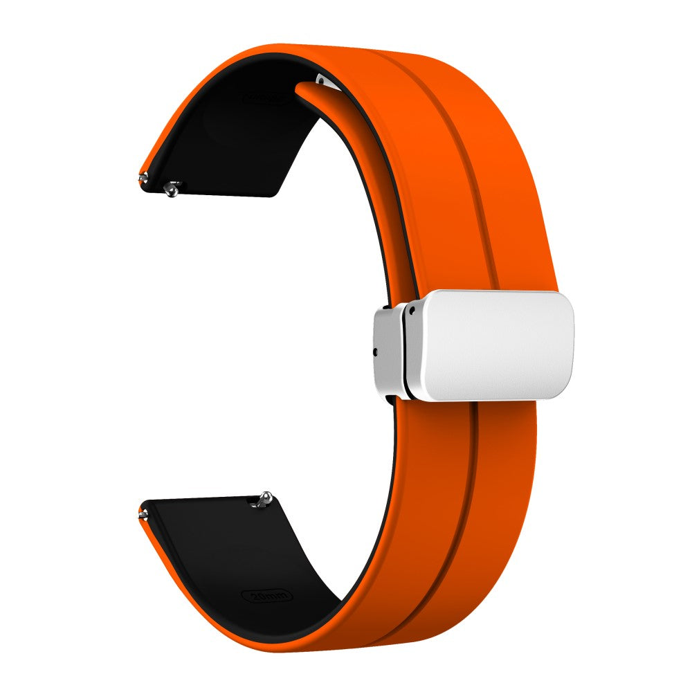 20mm Universal dual color silicone strap in silver buckle - Orange / Black#serie_1
