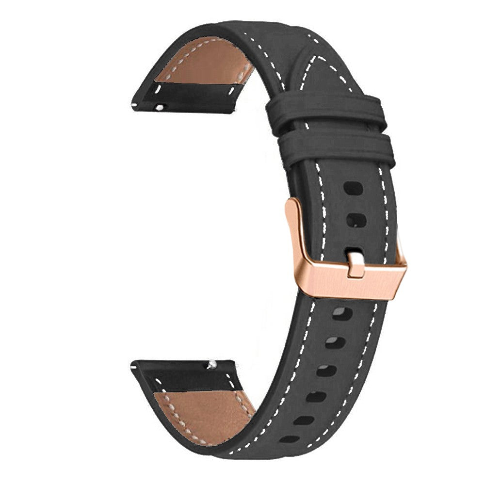 20mm Universal Genuine Cowhide leather strap with rose gold buckle - Black#serie_1
