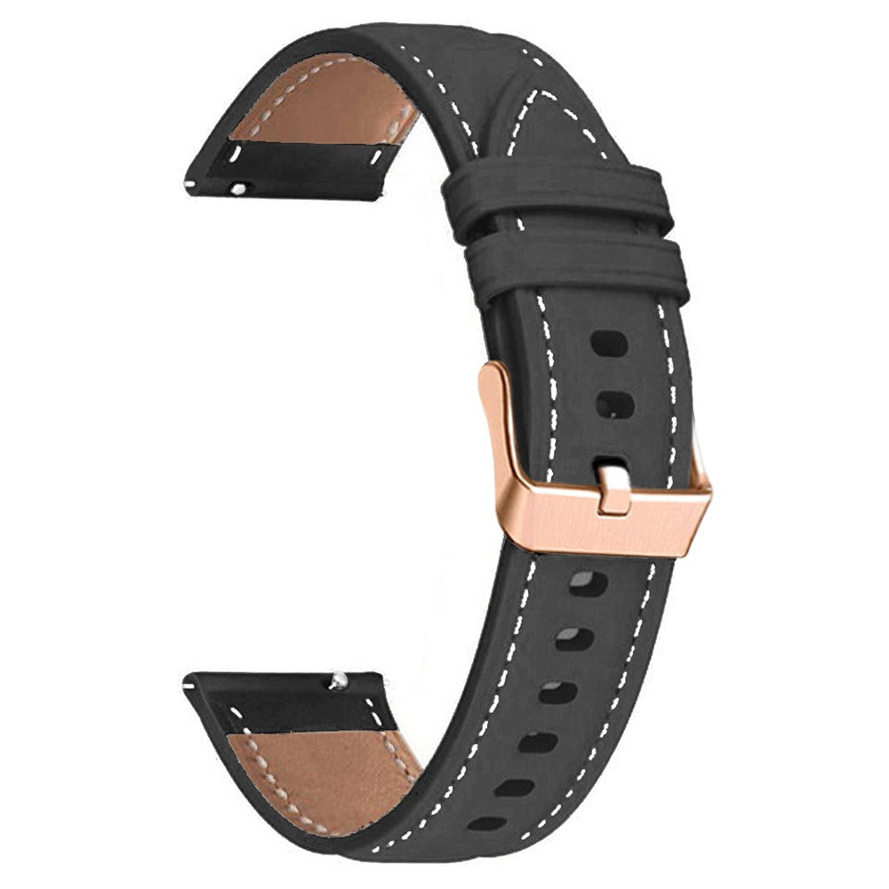 18mm Universal Genuine Cowhide leather strap with gold buckle - Black#serie_1