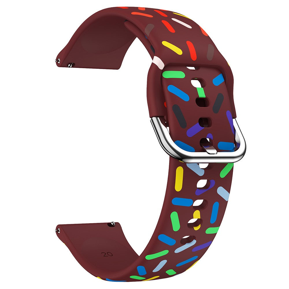 20mm Universal colorful pattern style silicone strap with black buckle - Wine Red Rainbow#serie_6