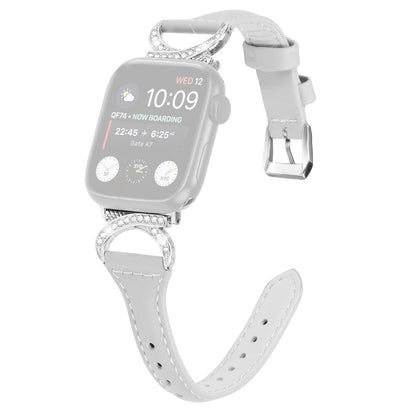 Smuk Ægte Læder Og Rhinsten Universal Rem passer til Apple Smartwatch - Sølv#serie_3