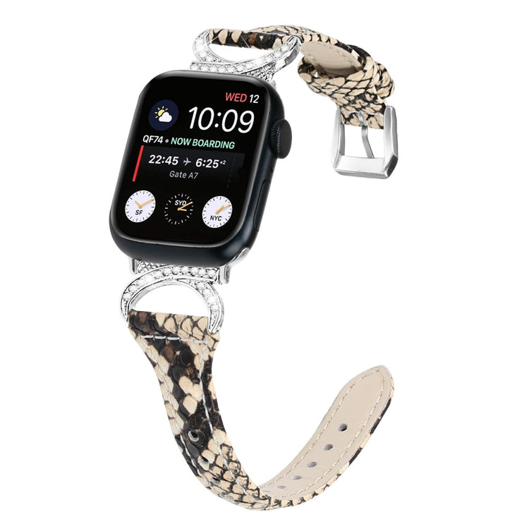 Smuk Ægte Læder Og Rhinsten Universal Rem passer til Apple Smartwatch - Hvid#serie_4