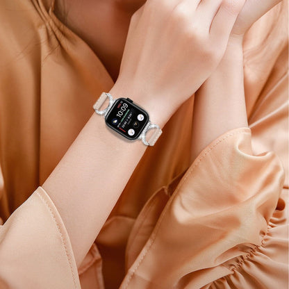 Smuk Ægte Læder Og Rhinsten Universal Rem passer til Apple Smartwatch - Beige#serie_5
