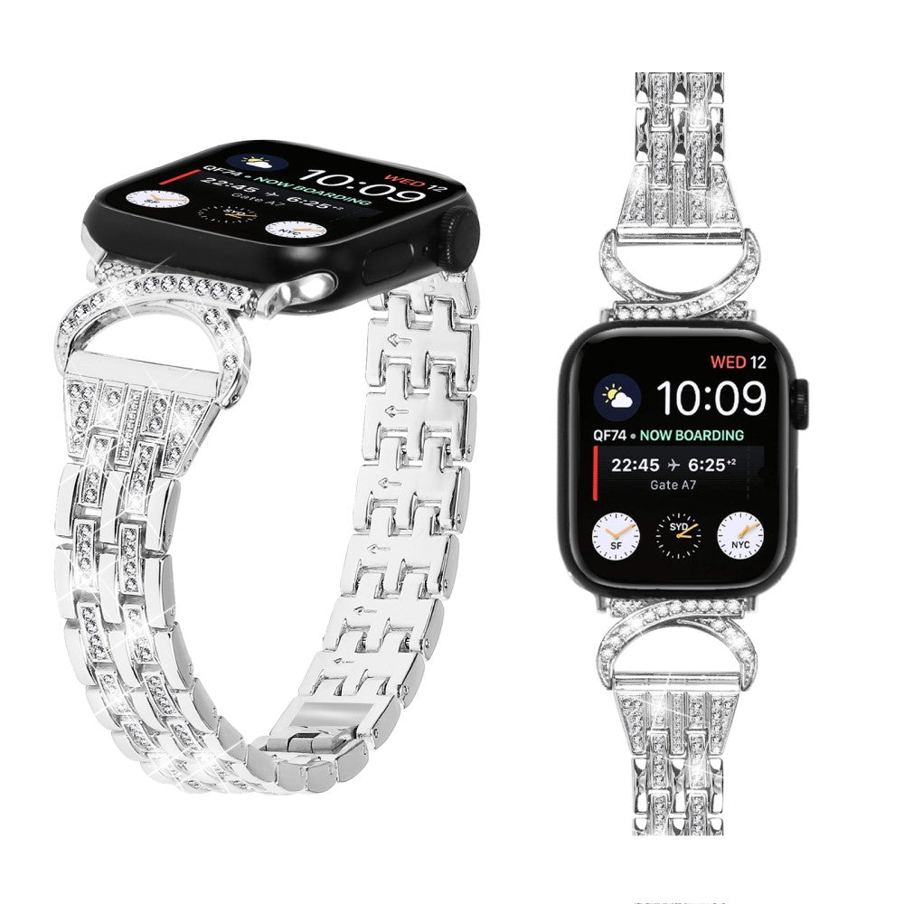 Vildt Fed Metal Og Rhinsten Universal Rem passer til Apple Smartwatch - Sølv#serie_4