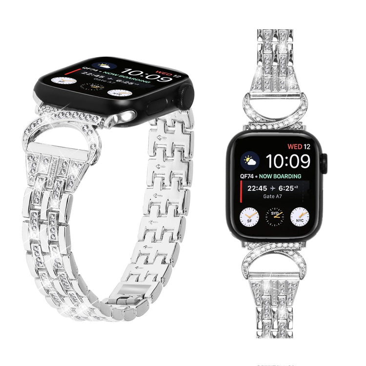 Vildt Fed Metal Og Rhinsten Universal Rem passer til Apple Smartwatch - Sølv#serie_4