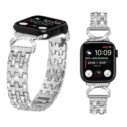 Solid Metal Og Rhinsten Universal Rem passer til Apple Smartwatch - Sølv#serie_3