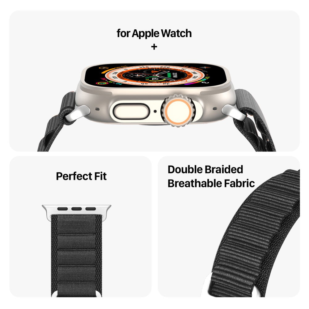 Vildt Fed Metal Og Nylon Universal Rem passer til Apple Smartwatch - Sort#serie_1