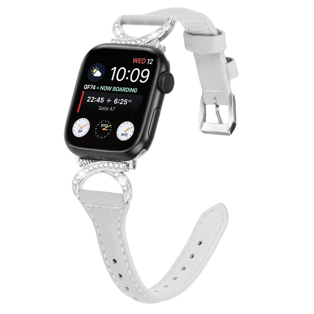 Sejt Ægte Læder Og Rhinsten Universal Rem passer til Apple Smartwatch - Sølv#serie_3