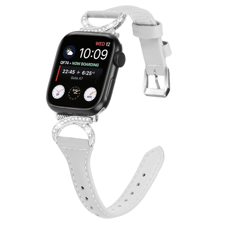 Sejt Ægte Læder Og Rhinsten Universal Rem passer til Apple Smartwatch - Sølv#serie_3