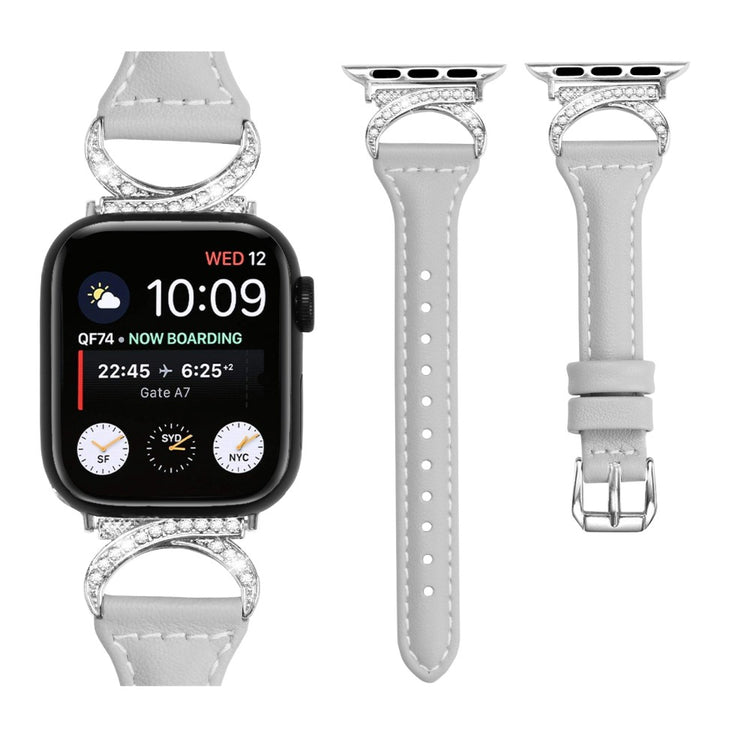 Sejt Ægte Læder Og Rhinsten Universal Rem passer til Apple Smartwatch - Sølv#serie_3
