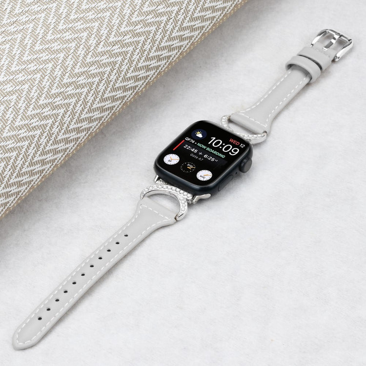 Sejt Ægte Læder Og Rhinsten Universal Rem passer til Apple Smartwatch - Sølv#serie_3