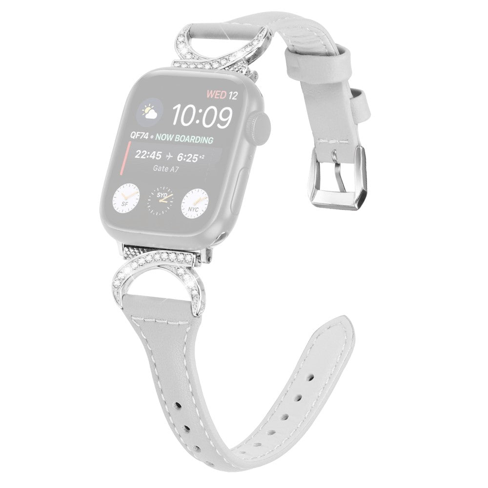 Sejt Ægte Læder Og Rhinsten Universal Rem passer til Apple Smartwatch - Sølv#serie_3