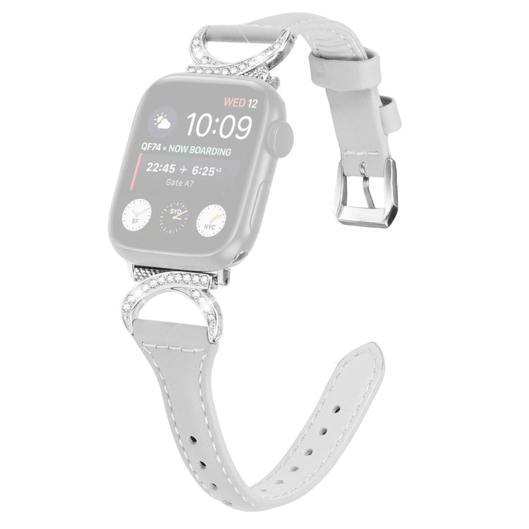 Sejt Ægte Læder Og Rhinsten Universal Rem passer til Apple Smartwatch - Sølv#serie_3
