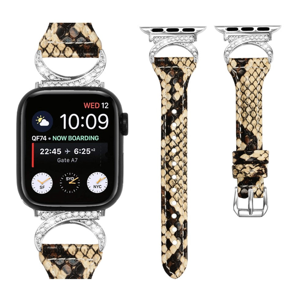 Sejt Ægte Læder Og Rhinsten Universal Rem passer til Apple Smartwatch - Hvid#serie_4