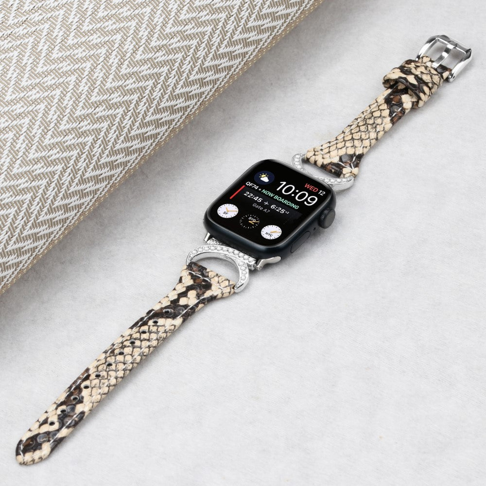 Sejt Ægte Læder Og Rhinsten Universal Rem passer til Apple Smartwatch - Hvid#serie_4