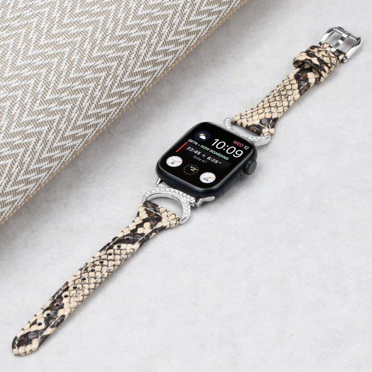 Sejt Ægte Læder Og Rhinsten Universal Rem passer til Apple Smartwatch - Hvid#serie_4