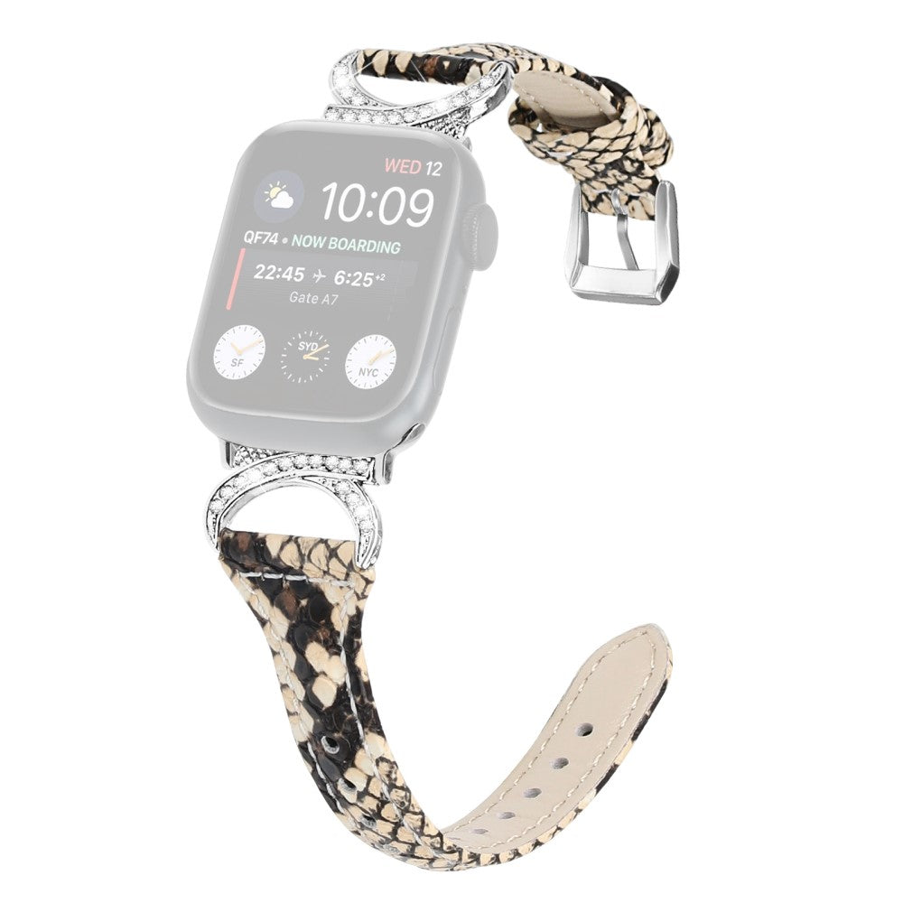 Sejt Ægte Læder Og Rhinsten Universal Rem passer til Apple Smartwatch - Hvid#serie_4