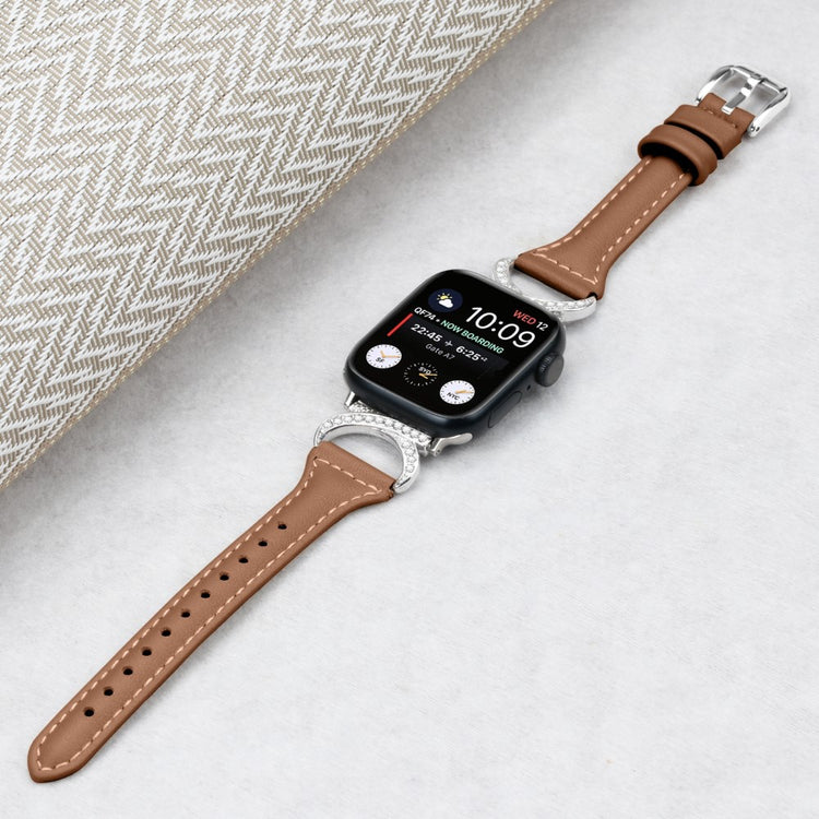 Sejt Ægte Læder Og Rhinsten Universal Rem passer til Apple Smartwatch - Brun#serie_6