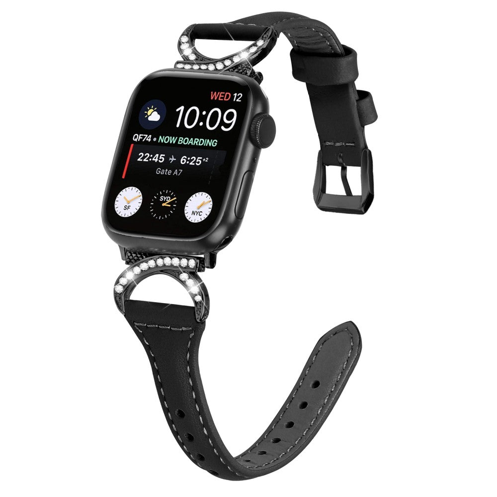 Smuk Ægte Læder Og Rhinsten Universal Rem passer til Apple Smartwatch - Sort#serie_1