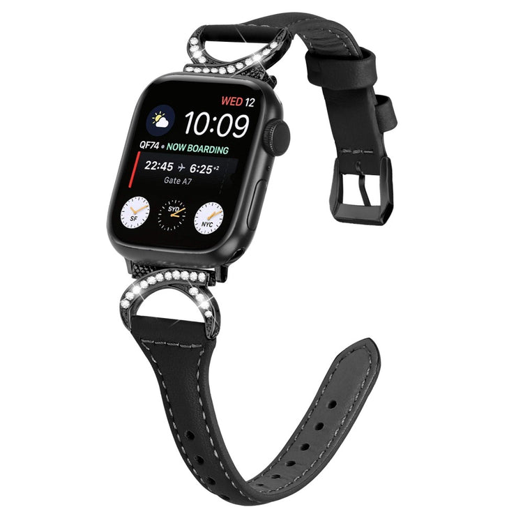Smuk Ægte Læder Og Rhinsten Universal Rem passer til Apple Smartwatch - Sort#serie_1