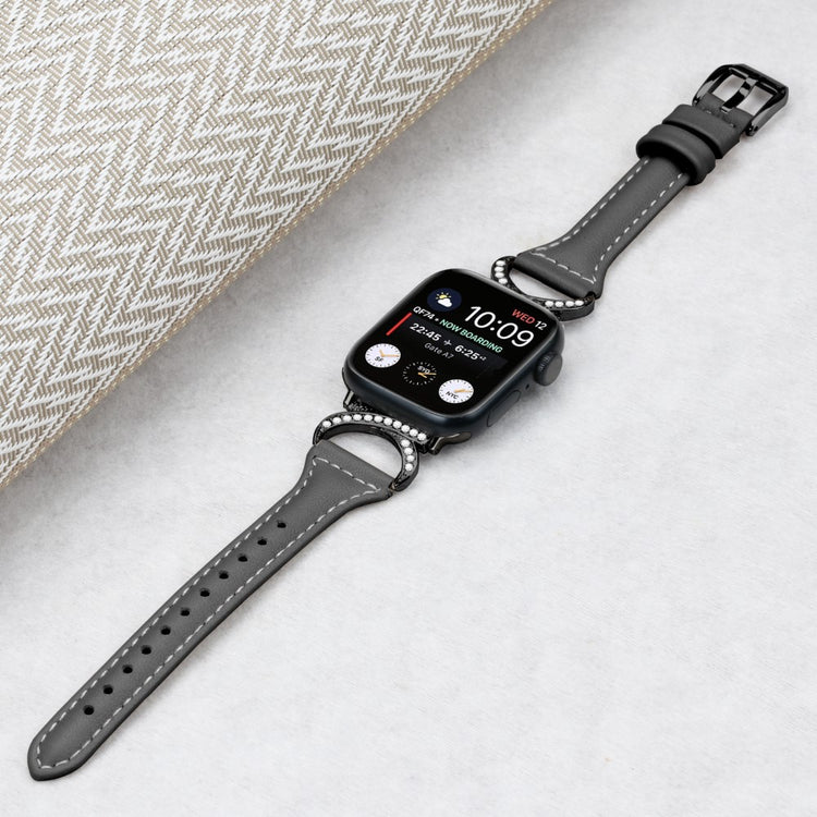 Smuk Ægte Læder Og Rhinsten Universal Rem passer til Apple Smartwatch - Sort#serie_1