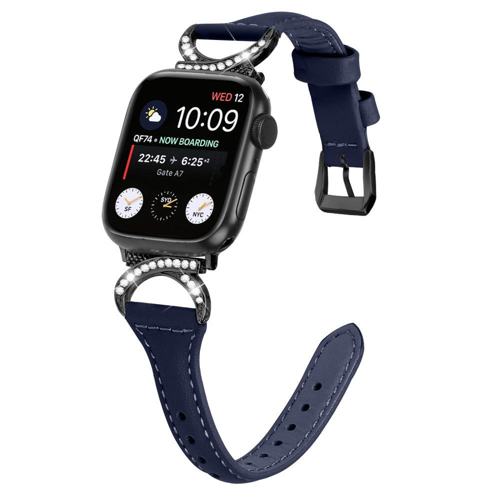 Smuk Ægte Læder Og Rhinsten Universal Rem passer til Apple Smartwatch - Blå#serie_2
