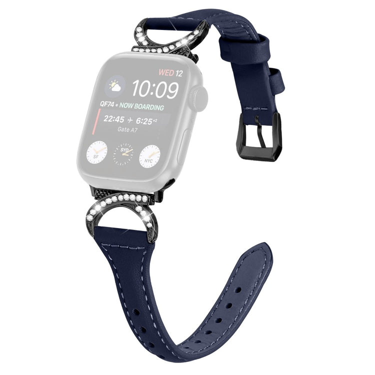Smuk Ægte Læder Og Rhinsten Universal Rem passer til Apple Smartwatch - Blå#serie_2