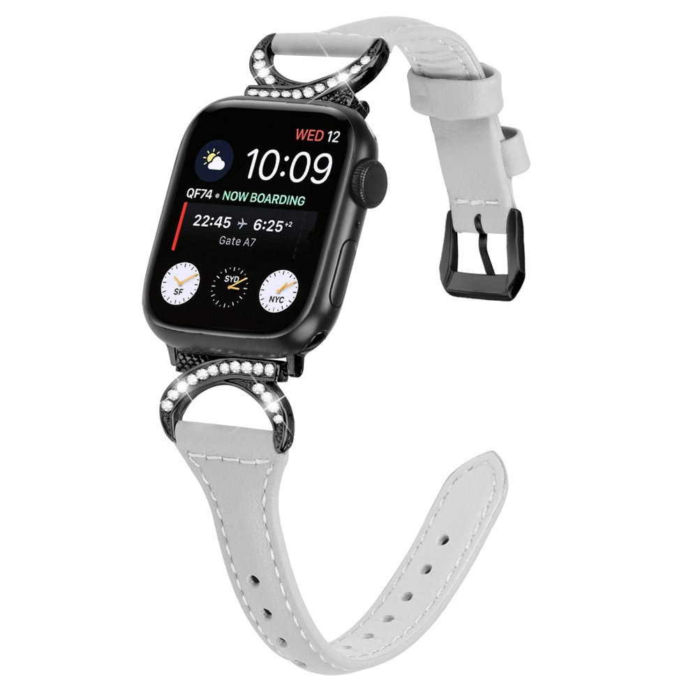 Smuk Ægte Læder Og Rhinsten Universal Rem passer til Apple Smartwatch - Sølv#serie_3